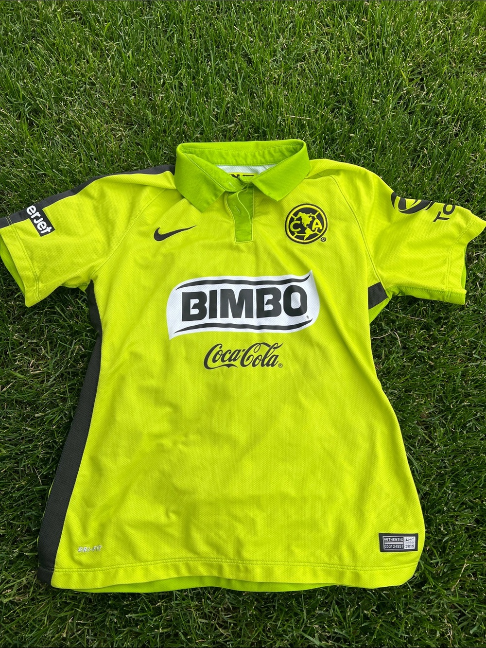 Nike women’s Neon Yellow Club América Soccer Jersey with Sponsor Logos